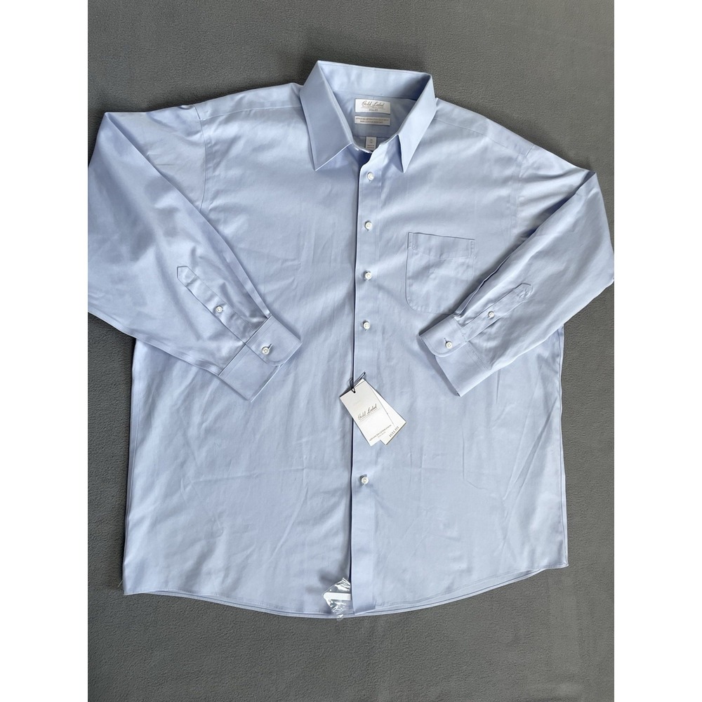 Roundtree & Yorke Gold Label Mens 18 34 Light Blue Dress Shirt New Full Fit
